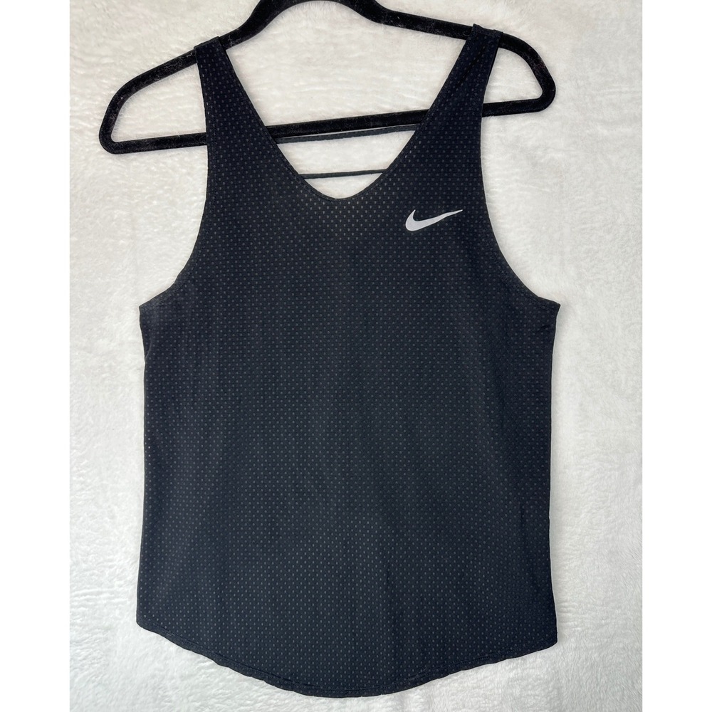 Nike Tank Top Womens Small Black Strappy Back Mesh High-Low Hem